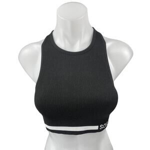Soul Black Sleeveless Rib Knit Racerback Activewear Sports Bra Crop Tank Top S